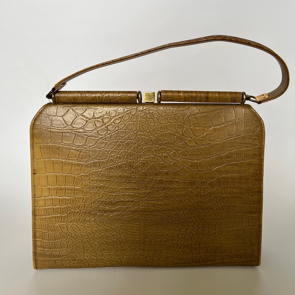 Vintage 1950s Featherlite Tan Crocodile Bag Purse - Picture 7 of 12